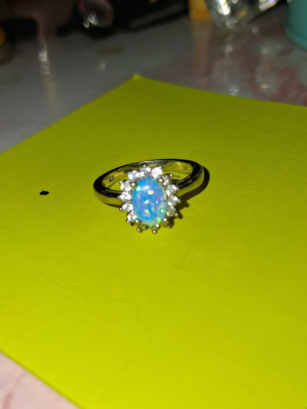 Opal Halo Ring in Blue with Silver Band
